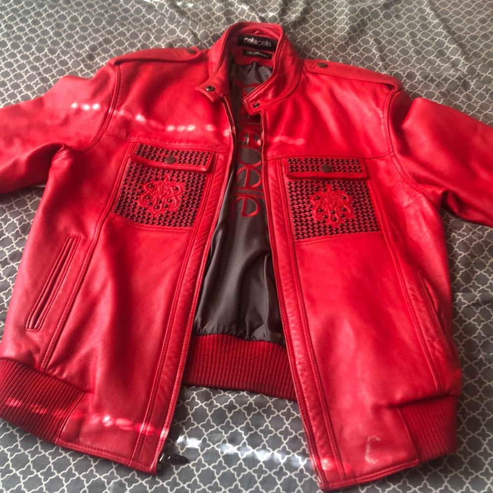 Red real leather vintage pelle pelle   jacket